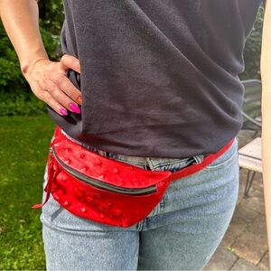 Streets Ahead Mini studded leather bumbag in cherry red